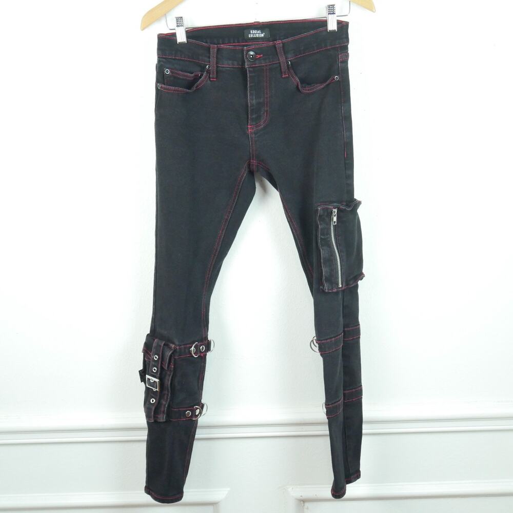 Social Collision Black Jeans Cargo Pants Bondage Punk Goth Emo Y2K Scene 30x32